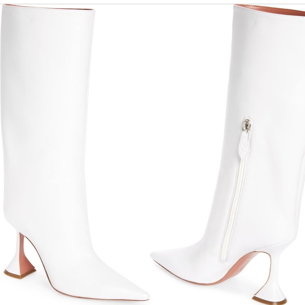 Amina Muaddi Fiona Pointed Toe Boot US8, 38EU NIB, White